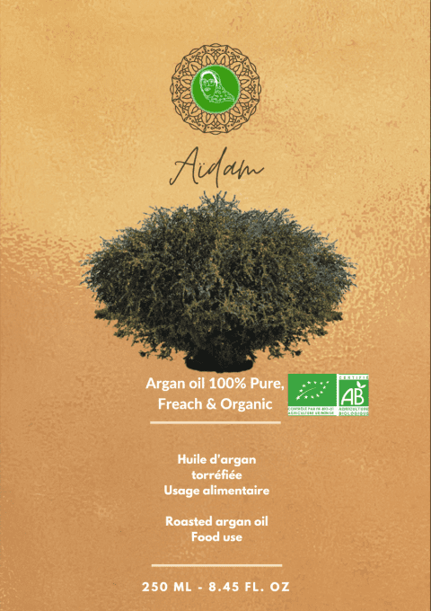Lot de quatre bouteilles d'Huile d'argan torréfiée bio 250 ml (des bouteilles en verre ambré)