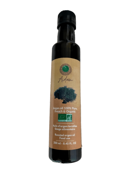 Huile d'argan torréfiée bio 250 ml dans une bouteille en verre