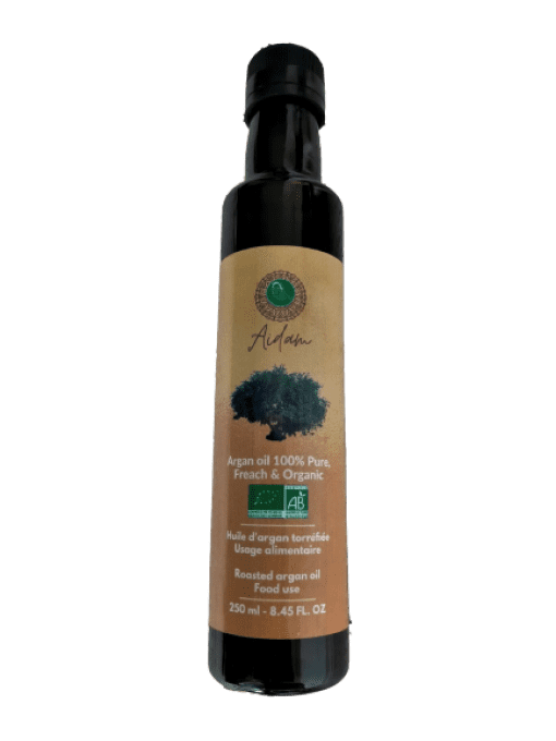 Lot de deux bouteilles d'huile d'argan torréfiée bio 250 ml (des bouteilles en verre ambré)